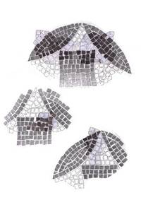 Fragmente mit Spindel- bzw. Blütenblattdekor mit zeichnerischer Ergänzung.